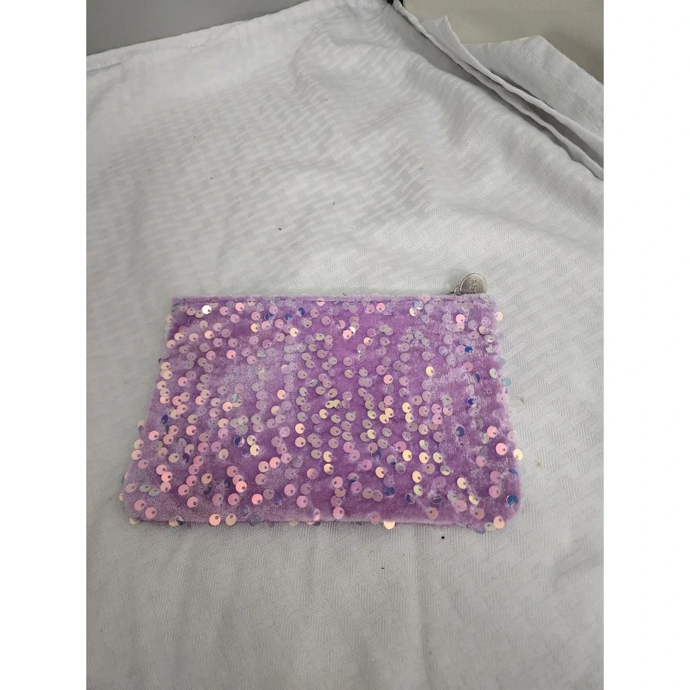 Ipsy Purple Velvet Iridescent Sequin Makeup Bag Glam Bag Zipper Pouch